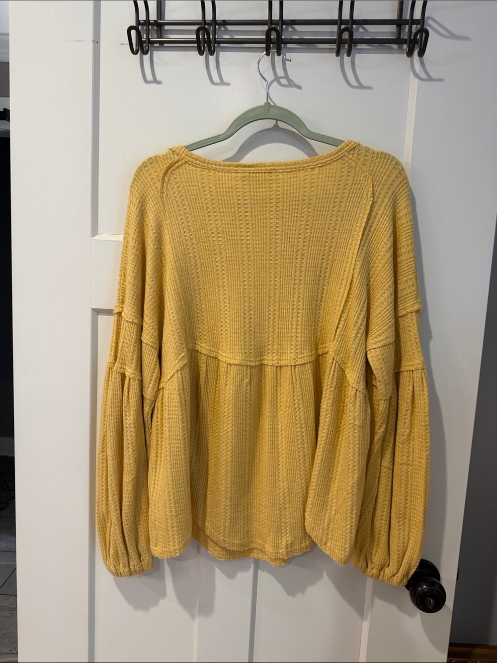 Women's Soft Butter Yellow Waffle Knit Peasant Dress - Picture 4 of 6
